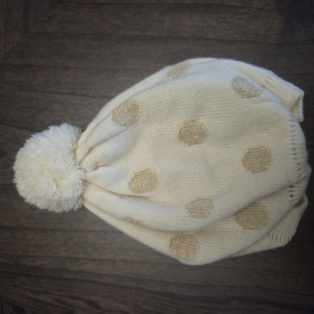 Cream and Gold Polka Dot Beanie